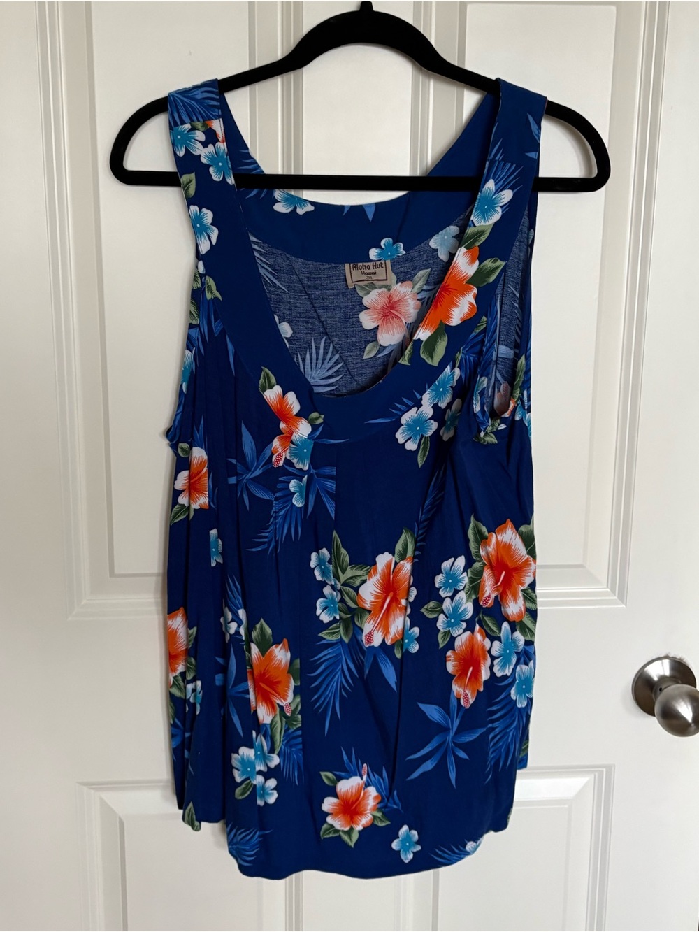 Sleeveless Navy Floral Tank Top with Orange Blooms